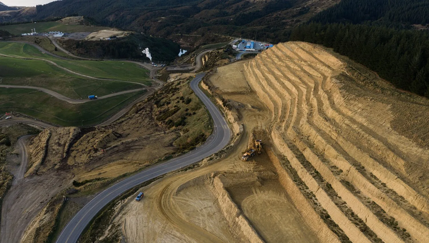 Aerial view of Kate Valley Landfill and its access road